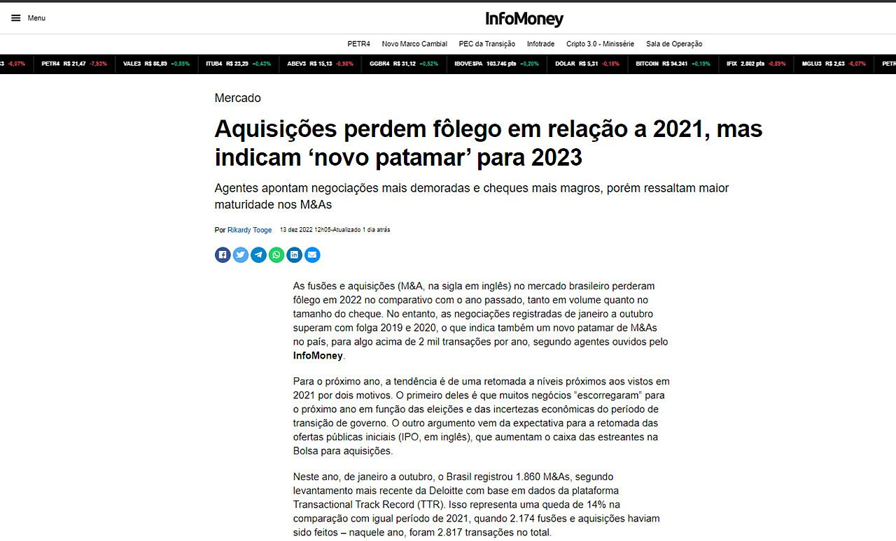 Aquisies perdem flego em relao a 2021, mas indicam novo patamar para 2023